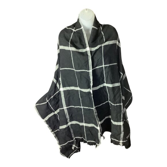 Banana Republic Womens Black & White Plaid Rectangular Wrap Scarf Shawl Acrylic - Picture 7 of 13